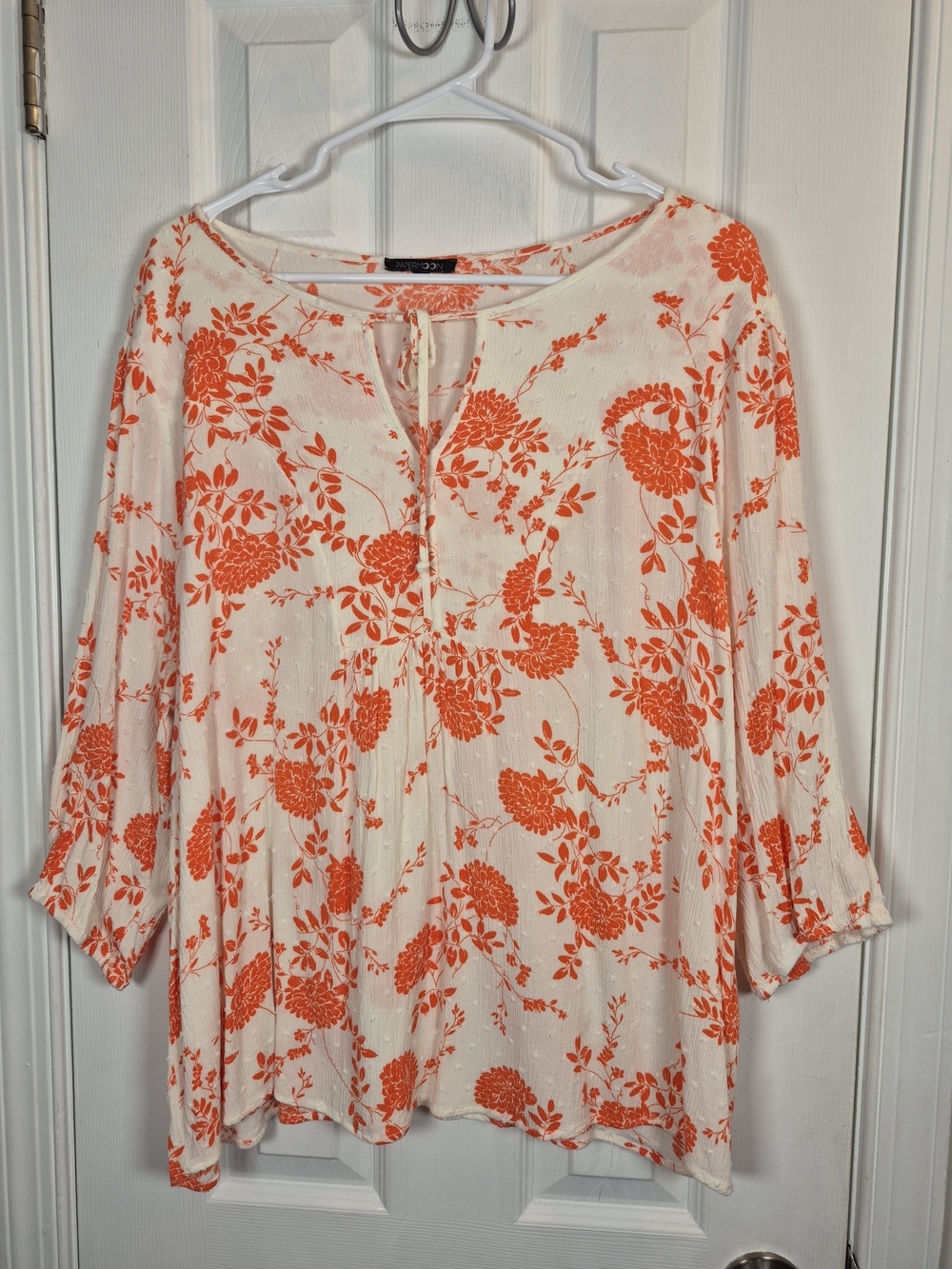 Papermoon Stitch Fix Orange Cream Floral Clip Dot Boho Peasant Blouse XL